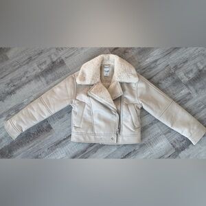 Abercrombie & Fitch Faux Shearling Moto Jacket – Cream/Ivory – XS